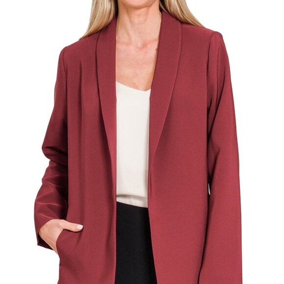 Zenana Woven Long Sleeve‎ Blazer With Lining - Picture 1 of 3